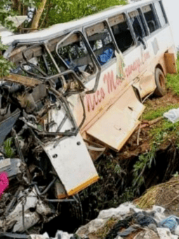 Passenger bus involved in an accident being recovered