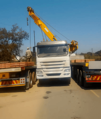 Recovery operation of goods from two damaged trucks